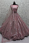 Embroidered Net Lehenga in Purple