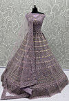 Embroidered Net Lehenga in Purple