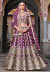 Embroidered Net Lehenga in Purple