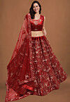 Embroidered Net Lehenga in Red