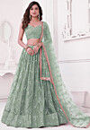 Embroidered Net Lehenga in Dusty Green