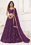 Embroidered Net Lehenga in Wine