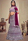 Embroidered Net Lehenga in Wine