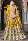 Embroidered Net Lehenga in Yellow