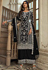 Embroidered Net Pakistani Suit in Black