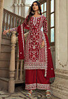 Embroidered Net Pakistani Suit in Red