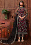 Embroidered Net Pakistani Suit in Maroon