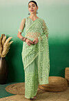Embroidered Net Saree in Light Green