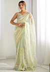 Embroidered Net Saree in Pastel Green