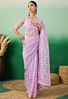 Embroidered Net Saree in Purple
