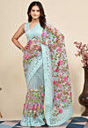 Embroidered Net  Saree in Sky Blue