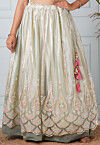 Embroidered Net Scalloped Hem Skirt in Dusty Green