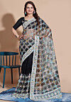 Embroidered Net Scalloped Saree in Black