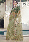 Embroidered Net Scalloped Saree in Light Green