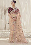 Embroidered Net Scalloped Saree in Peach