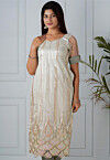 Embroidered Net Straight Kurta in Pastel Green