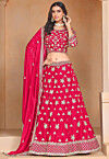 Embroidered Organza Lehenga in Fuchsia