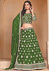 Embroidered Organza Lehenga in Green
