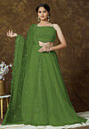 Embroidered Organza Lehenga in Green
