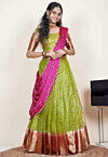 Embroidered Organza Lehenga in Light Olive Green