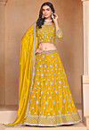 Embroidered Organza Lehenga in Mustard