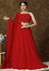 Embroidered Organza Lehenga in Red