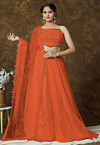 Embroidered Organza Lehenga in Rust