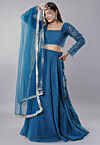 Embroidered Organza Lehenga in Teal Blue