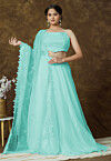 Embroidered Organza Lehenga in Turquoise