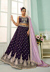 Embroidered Organza Lehenga in Wine