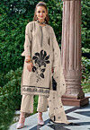 Embroidered Organza Pakistani Suit in Beige