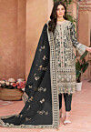 Embroidered Organza Pakistani Suit in Black