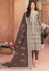 Embroidered Organza Pakistani Suit in Brown