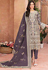 Embroidered Organza Pakistani Suit in Dark Purple