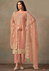 Embroidered Organza Pakistani Suit in Peach