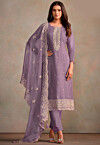 Embroidered Organza Pakistani Suit in Purple