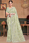 Embroidered Organza Saree in Light Green