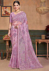 Embroidered Organza Saree in Light Purple