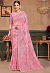 Embroidered Organza Saree in Pink