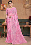 Embroidered Organza Saree in Pink