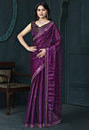 Embroidered Organza Saree in Purple