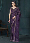 Embroidered Organza Saree in Purple