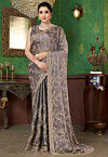 Embroidered Organza Scalloped Saree in Dusty Purple