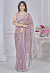 Embroidered Organza Scalloped Saree in Purple