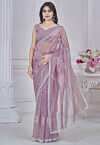 Embroidered Organza Scalloped Saree in Purple