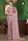 Embroidered Organza Scalloped Saree in Purple