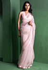 Embroidered Organza Silk  Saree in Baby Pink