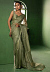 Embroidered Organza Silk  Saree in Green