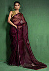 Embroidered Organza Silk  Saree in Violet