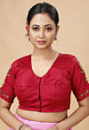 Embroidered Poly Cotton Blouse in Maroon